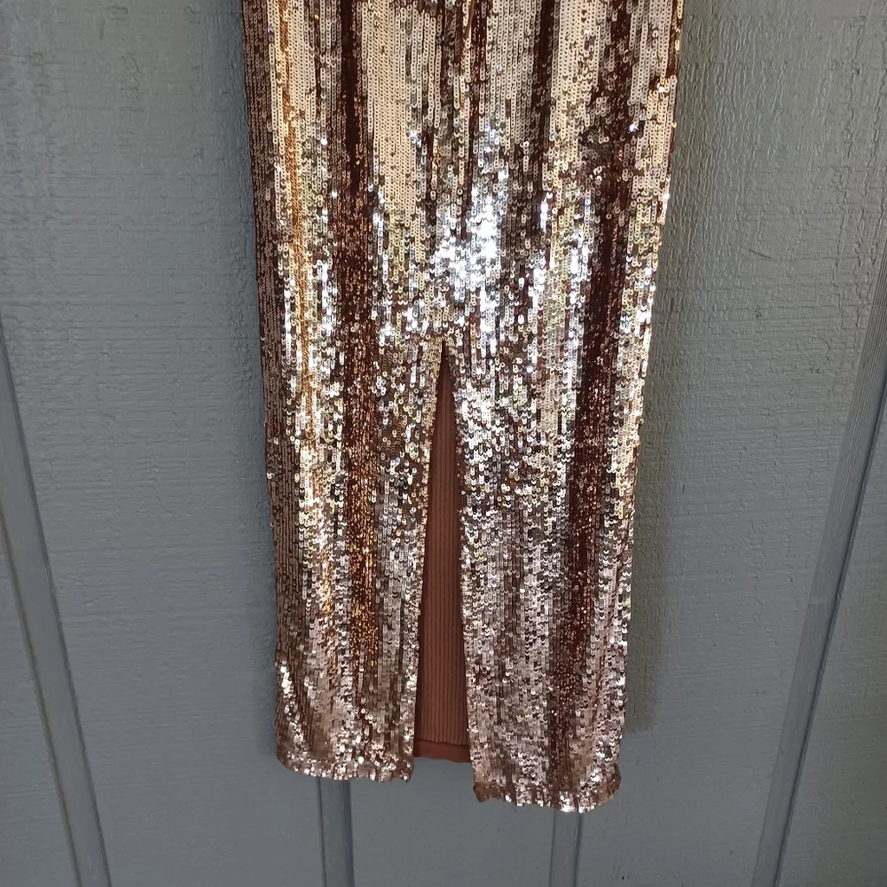 Alice And Olivia Fifi Sequin Strapless Maxi Dress Size 2 Lace Up Back Tan Bronze - Picture 7 of 15
